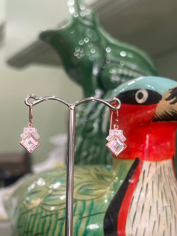 Morganite & Diamond Bezel/Bead Set Coloured Stone Earrings in 9ct Rose Gold main image 1
