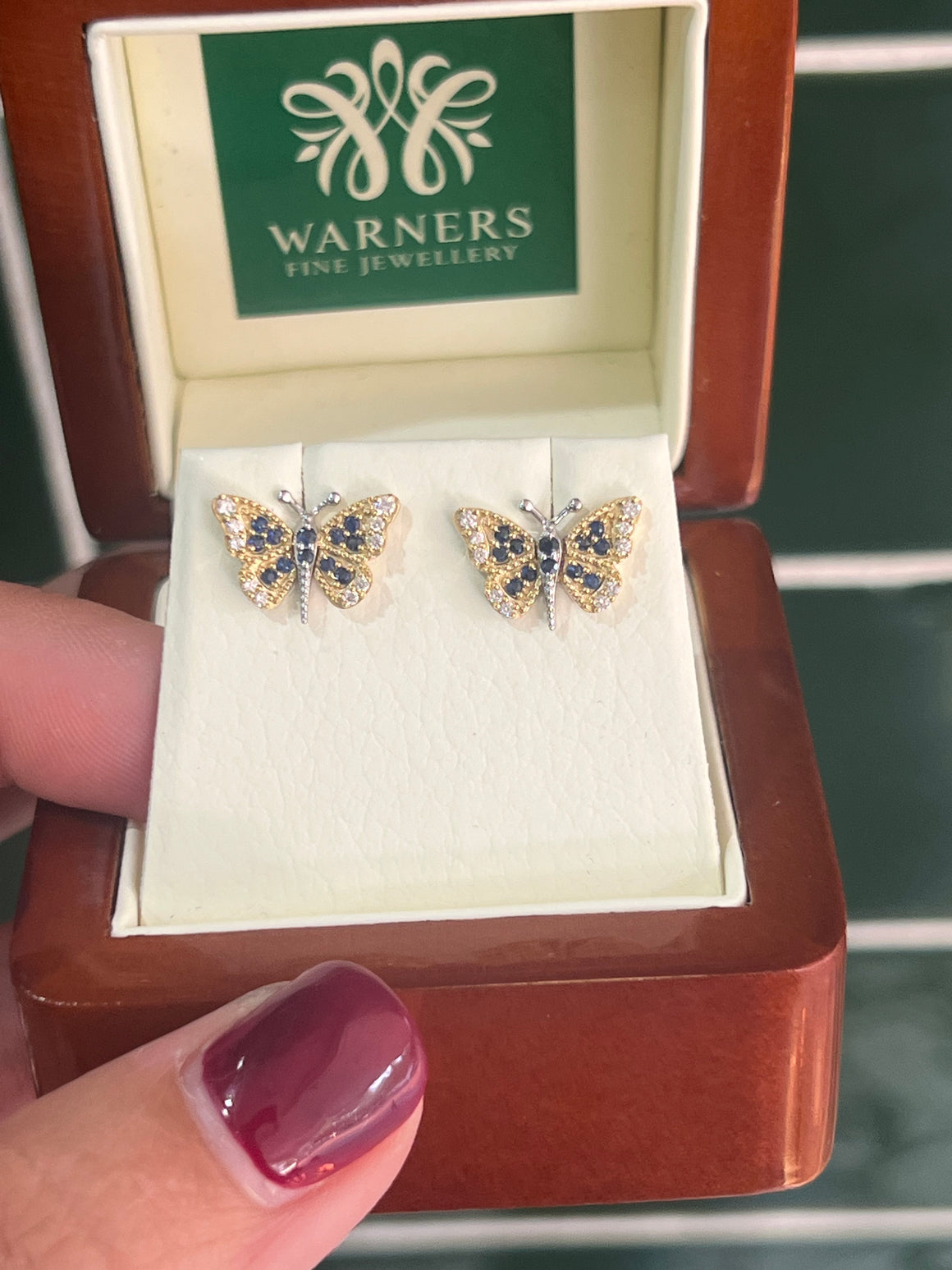 Sapphire and Diamond Butterfly Studs in 9ct Gold