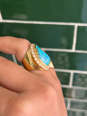 Australian Boulder Opal and Diamond ring in 18ct Yellow Gold