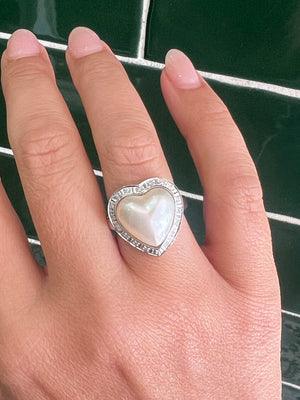 Mabe Heart Pearl and Diamond Ring in 9ct White Gold