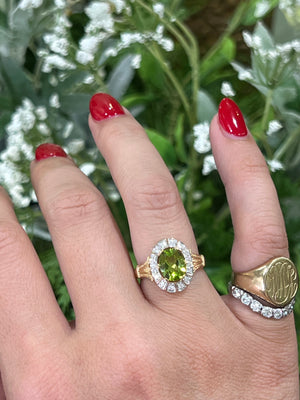 Peridot and Diamond Ring in 9ct Yellow Gold