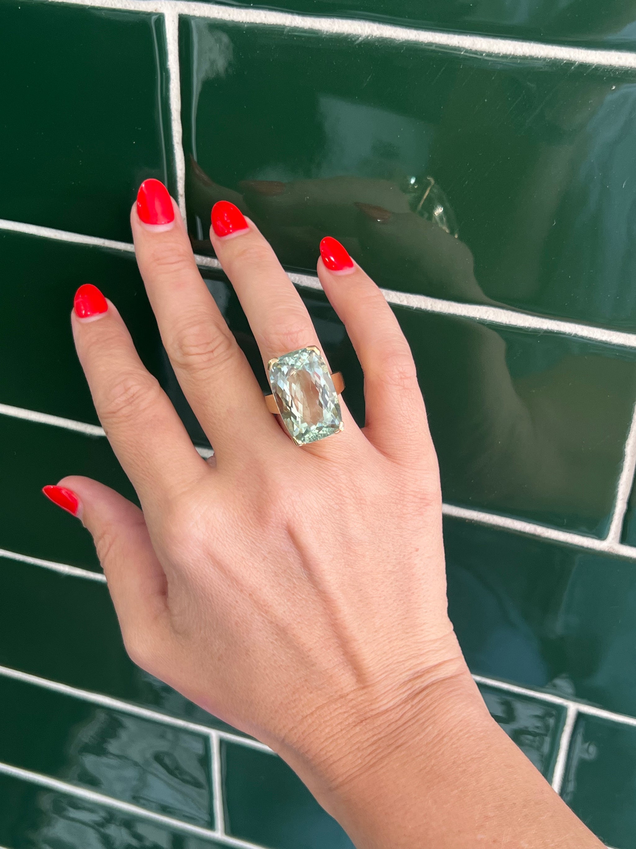 Green Amethyst Ring in 9ct Yellow Gold