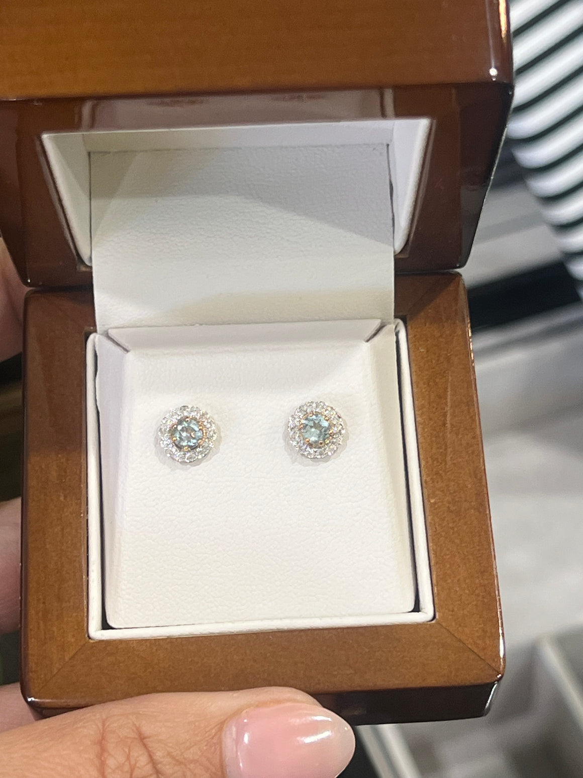 Aquamarine and Diamond Studs in 9ct Yellow and White Gold