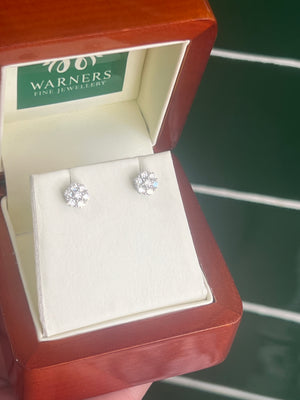 Diamond Daisy Stud Earrings in 18ct White Gold - 0.50ct