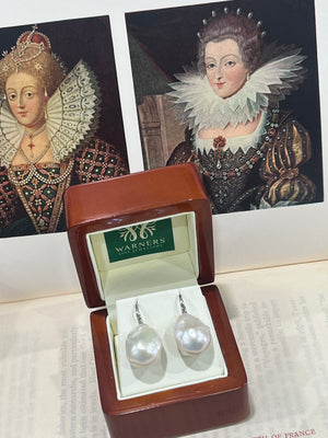 Baroque Pearl Swan Hook Earrings in 9ct White Gold
