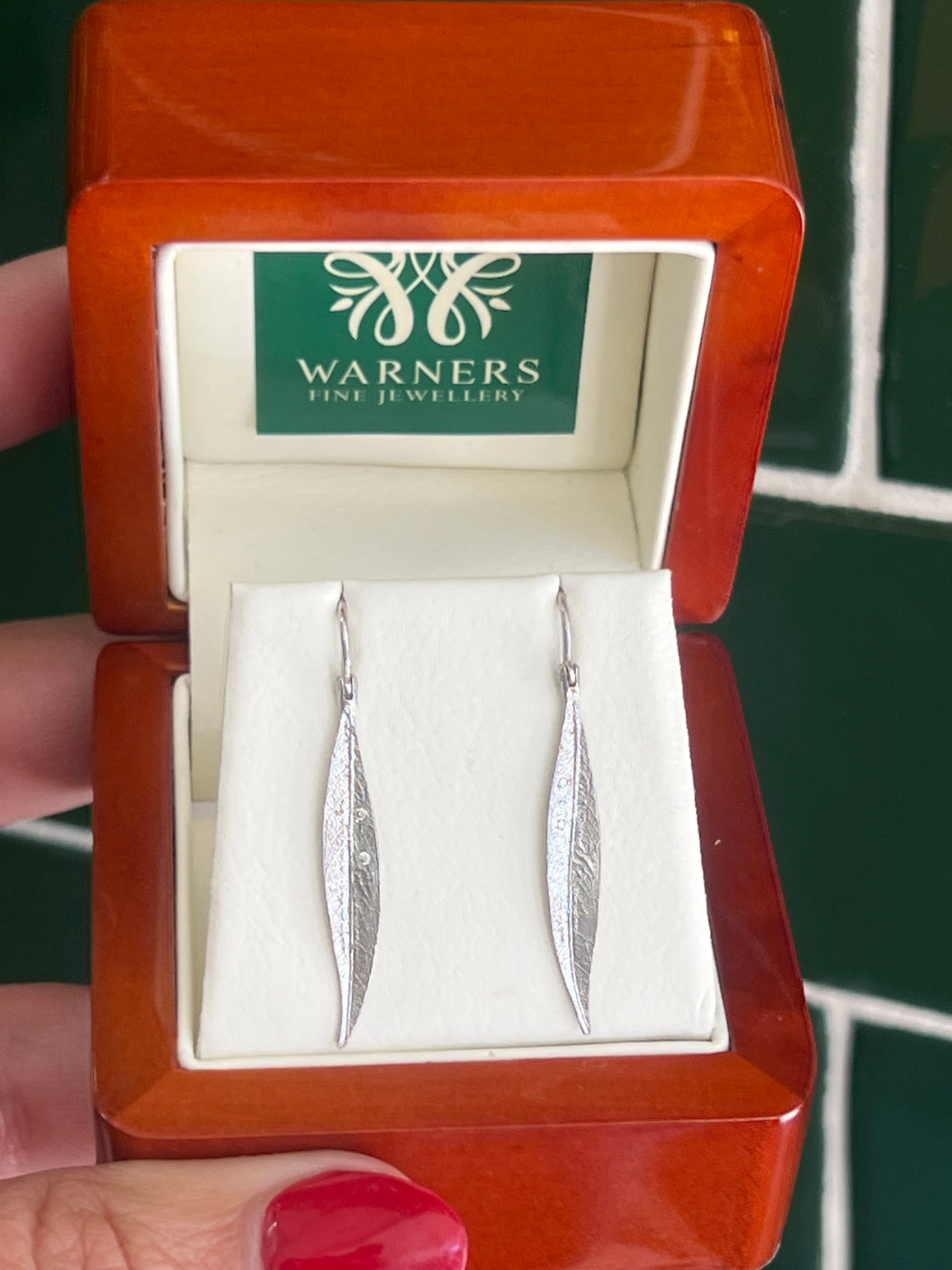 Gum Leaf Diamond Earrings in 18ct White Gold
