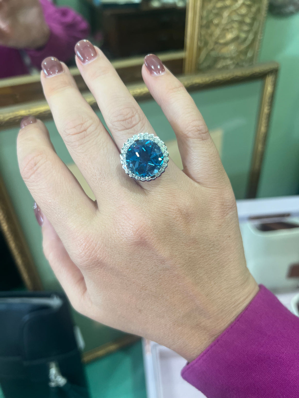 London Blue Topaz and Diamonds in 18ct White Gold