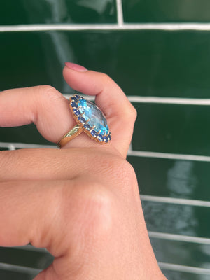 Blue Topaz and Sapphire Cocktail Ring in 9ct Yellow Gold