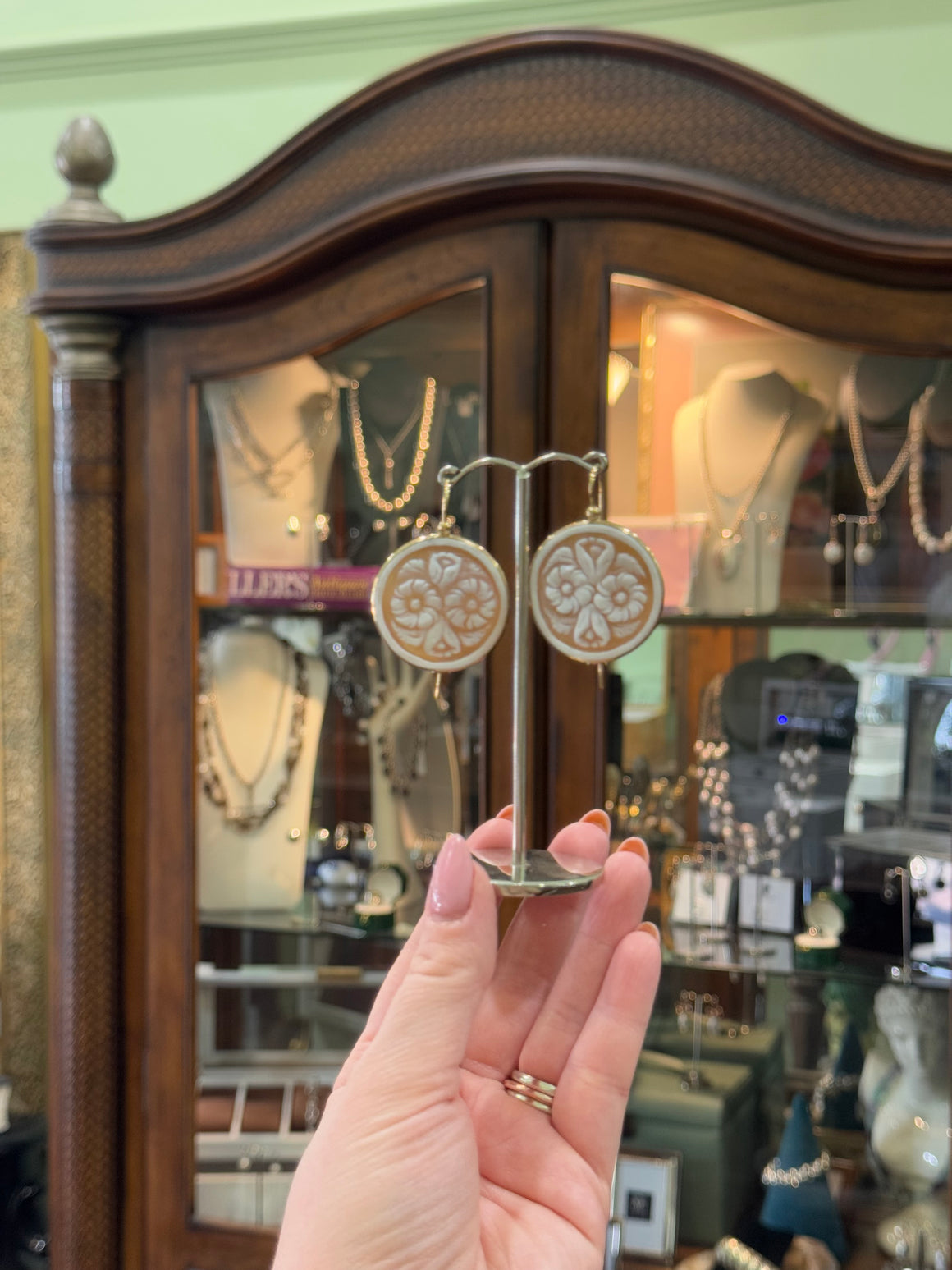 Medium Floral Cameo Earrings in Yellow