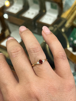Garnet and Diamond Ring in 9ct Yellow Gold