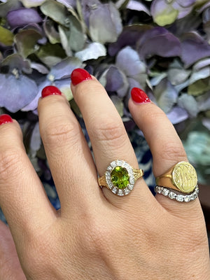 Peridot and Diamond Ring in 9ct Yellow Gold