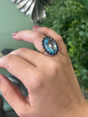 Blue Topaz and Sapphire Cocktail Ring in 9ct Yellow Gold