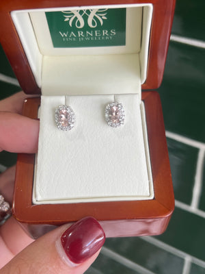 Morganite Diamond Studs in 18ct White Gold