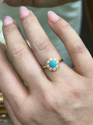 Pearl and Turquoise Ring in 9ct Yellow Gold