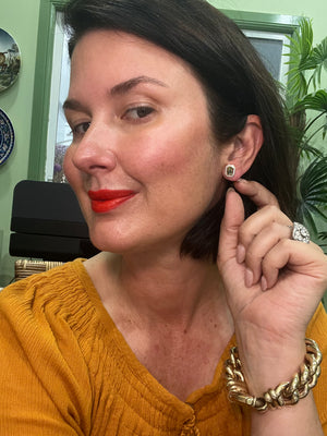 Australian Parti Sapphire and Diamond Earrings in Yellow Gold