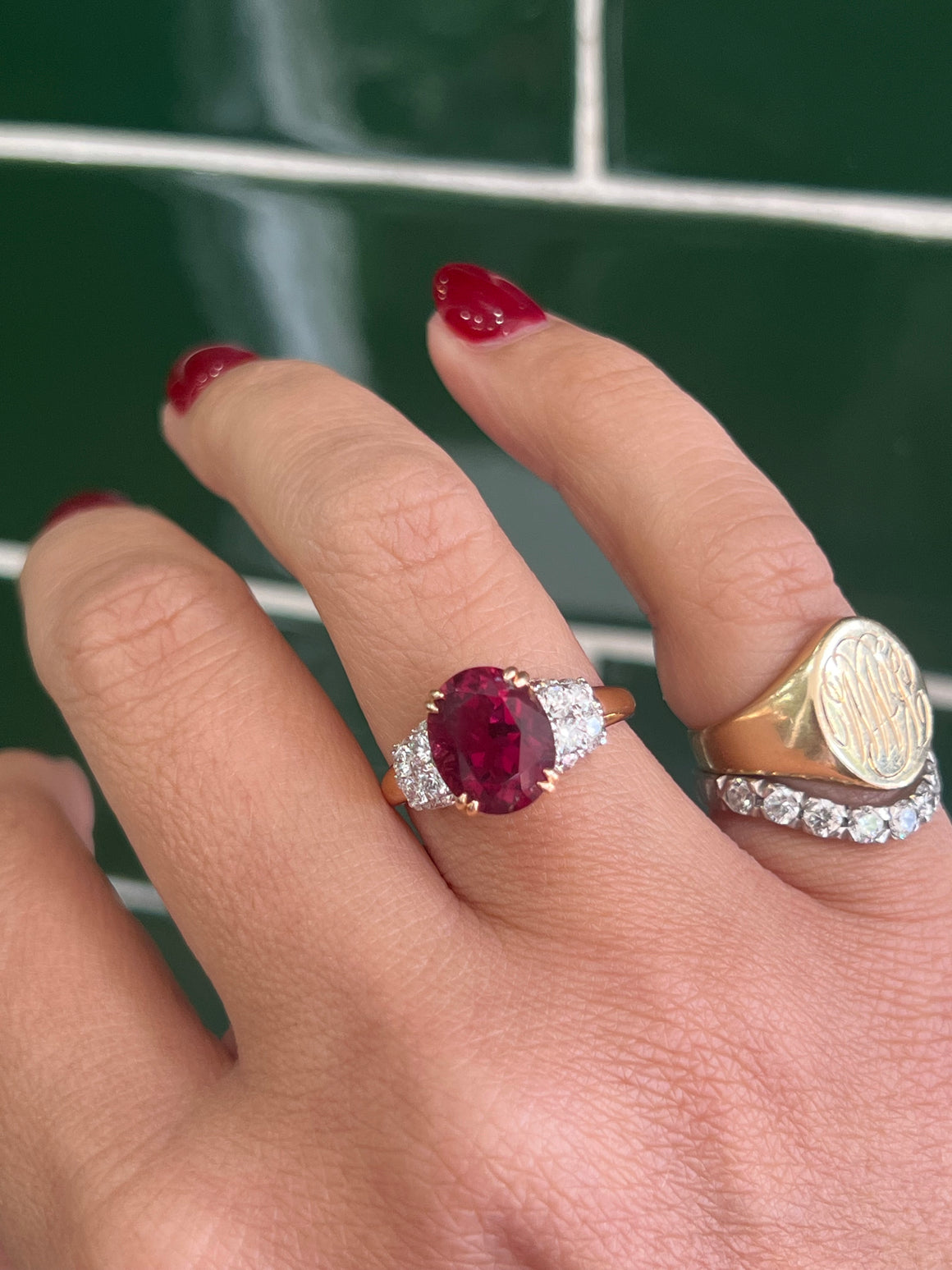 Rubylite and Diamond Ring in 18ct Rose Gold