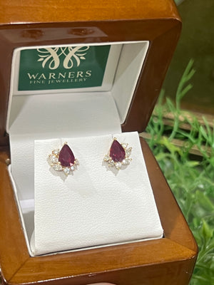 Ruby and Diamond Earrings in 18ct Yellow Gold