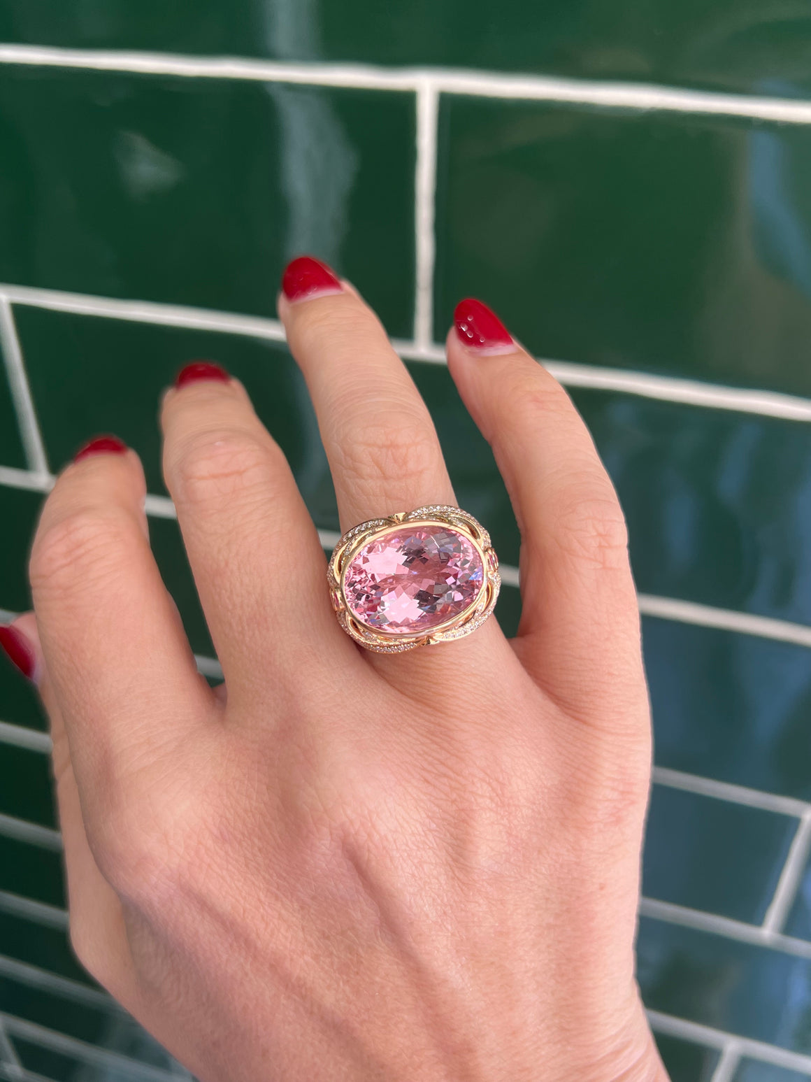 Morganite, Ruby and Diamond Ring in 18ct Rose Gold