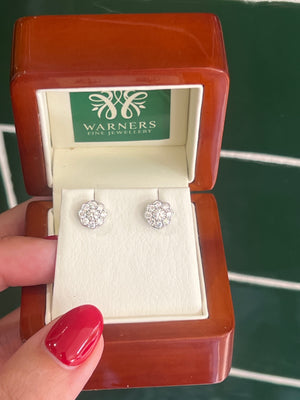 Diamond Daisy Stud Earrings in 9ct White Gold - 0.75ct