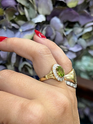 Peridot and Diamond Ring in 9ct Yellow Gold
