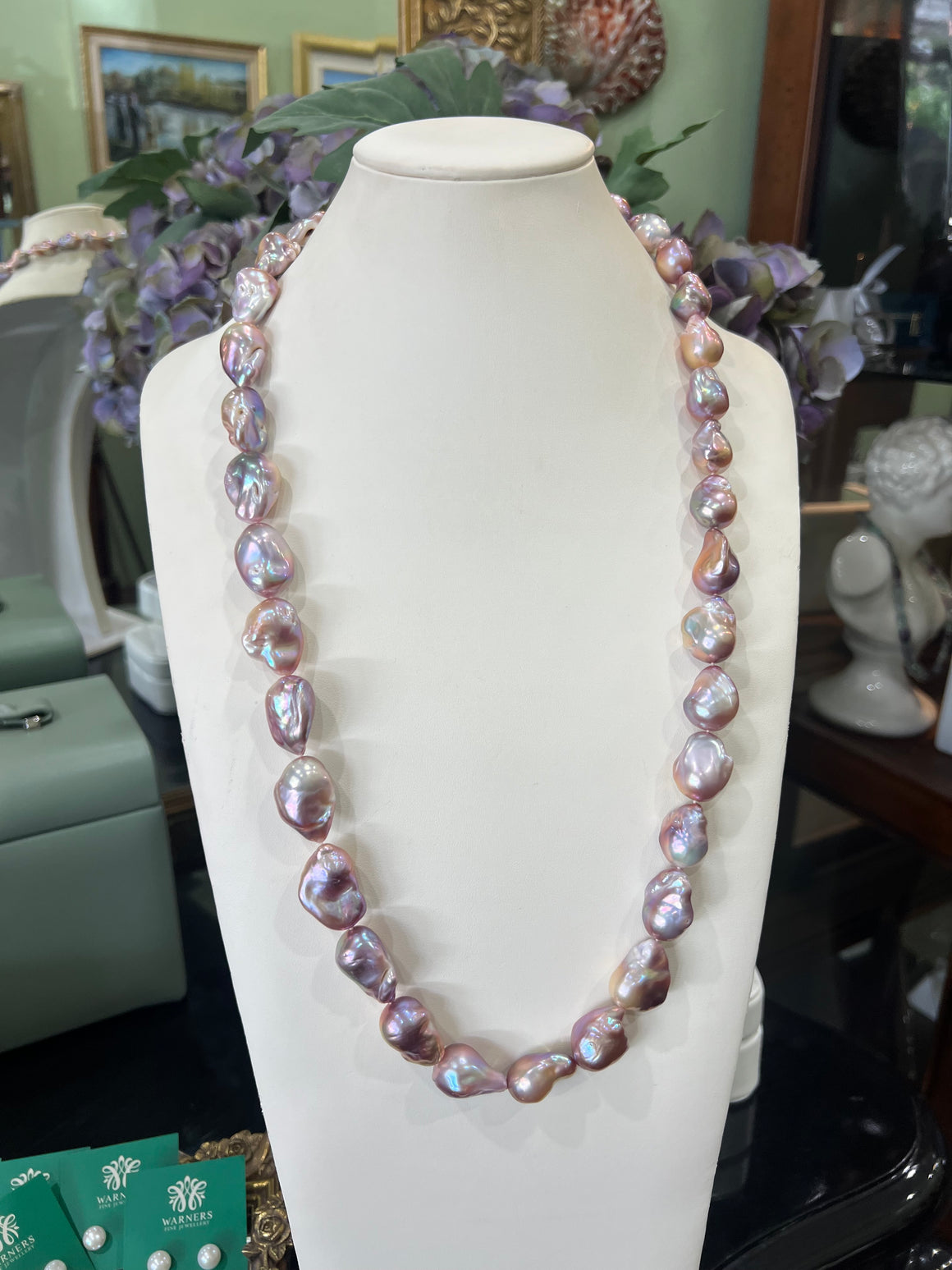 Baroque Pearl Necklace Violet and Champagne - LONG 70cm