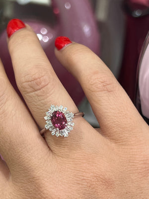 Pink Tourmaline and Diamond Ring in 18ct White Gold
