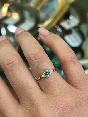 Sky Blue Topaz and Diamond Ring in 9ct Yellow Gold
