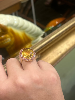 Citrine and Pink Tourmaline Ring in 9ct Yellow Gold