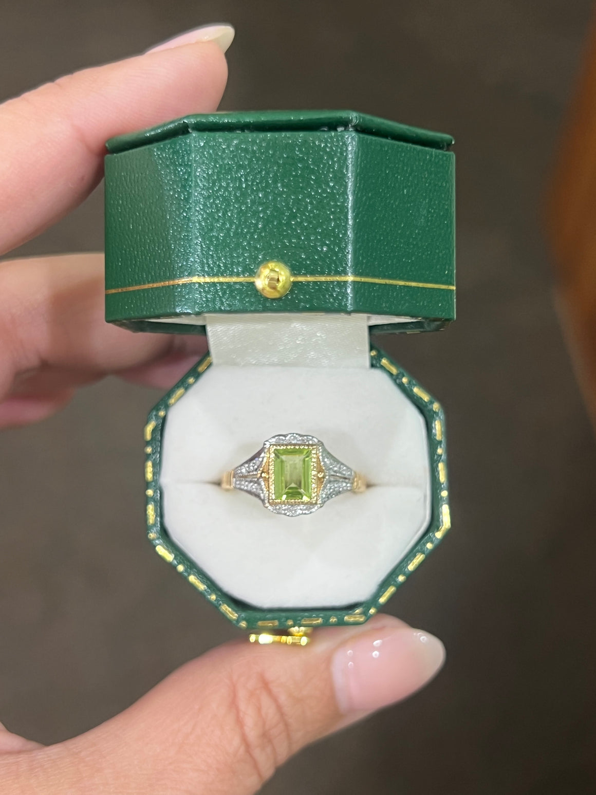 Peridot and Diamond Ring in 9ct Yellow Gold
