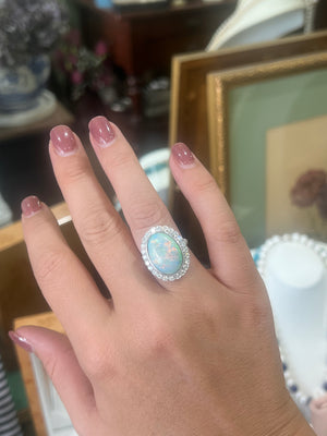 Australian Opal and Diamond Ring in 18ct White Gold