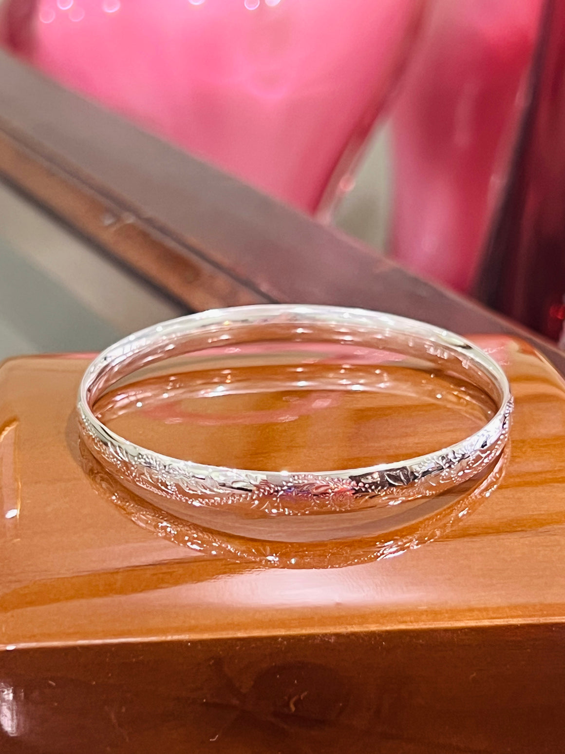 Solid Engraved Sterling Silver Bangle - 7mm