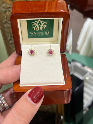 Ruby and Diamond Studs in 9ct Yellow Gold