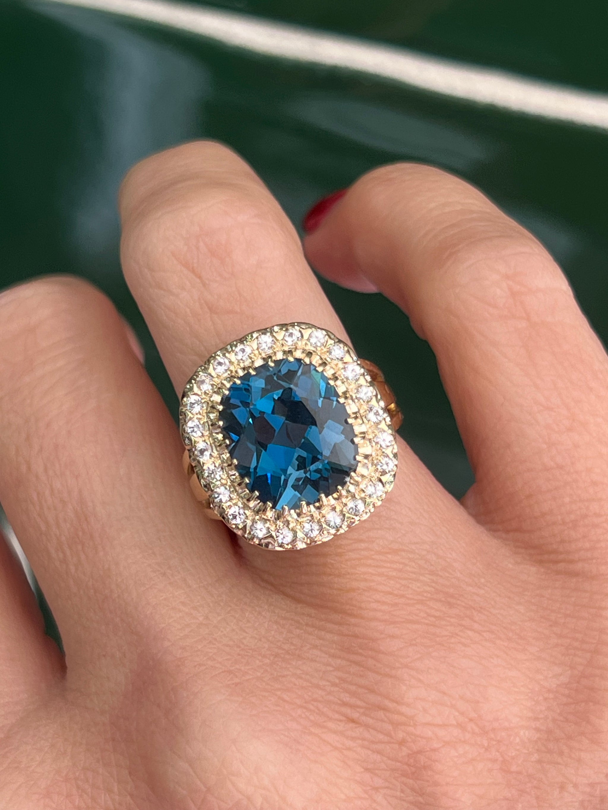 London Blue Topaz and White Sapphire Ring in Yellow Gold