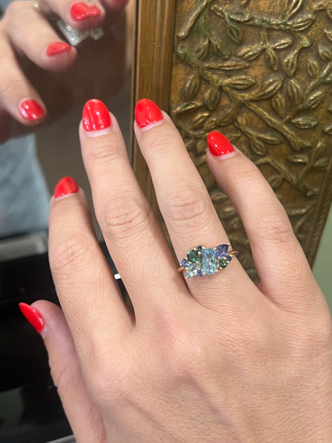 Aquamarine, Ceylon Sapphire and Green Tourmaline in 9ct Yellow Gold