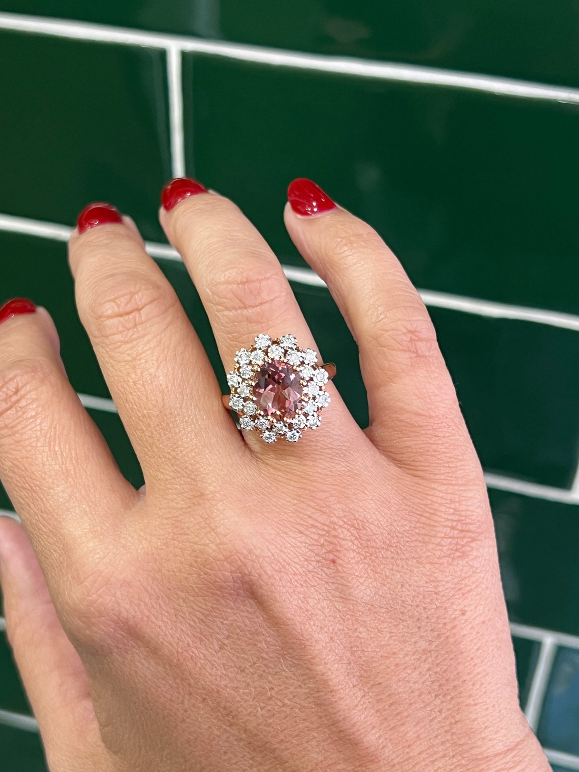 Pink Tourmaline and Diamond Ring in 18ct Rose Gold