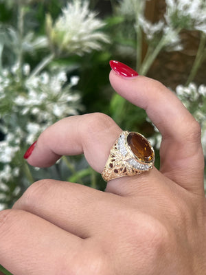Citrine and Diamond Ring in 9ct Yellow Gold