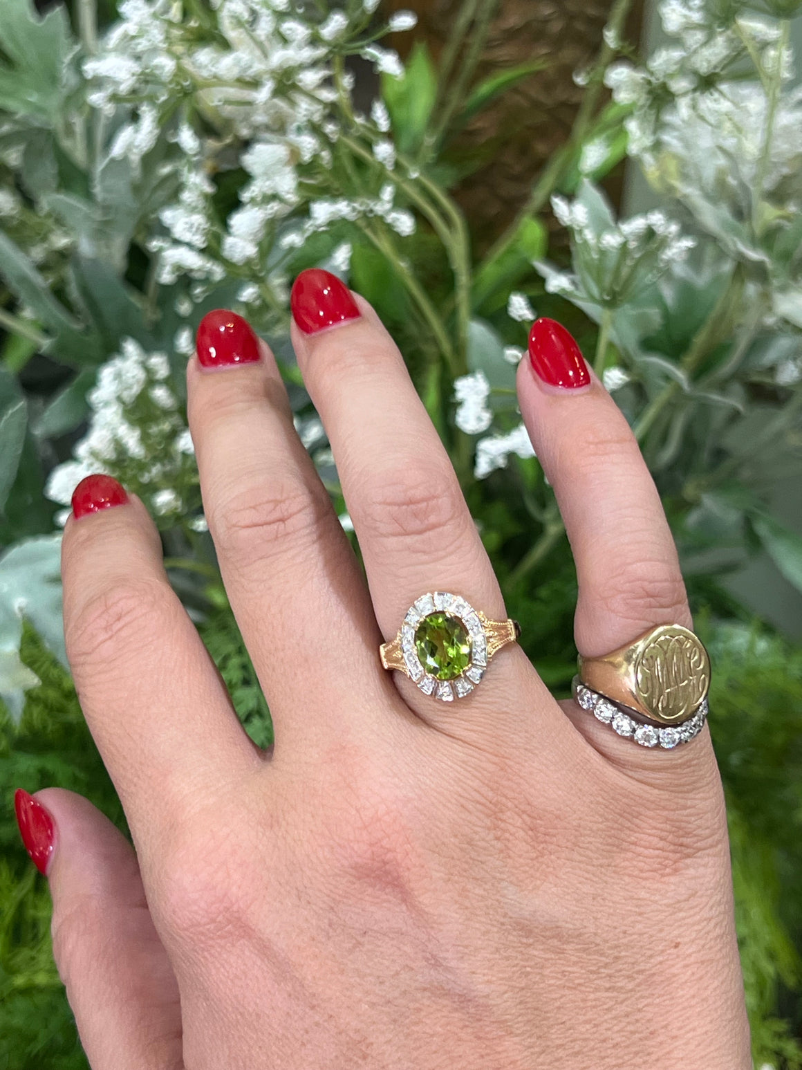 Peridot and Diamond Ring in 9ct Yellow Gold