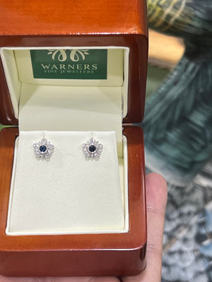 Sapphire Diamond Studs in 9ct White Gold