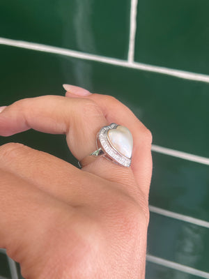 Mabe Heart Pearl and Diamond Ring in 9ct White Gold