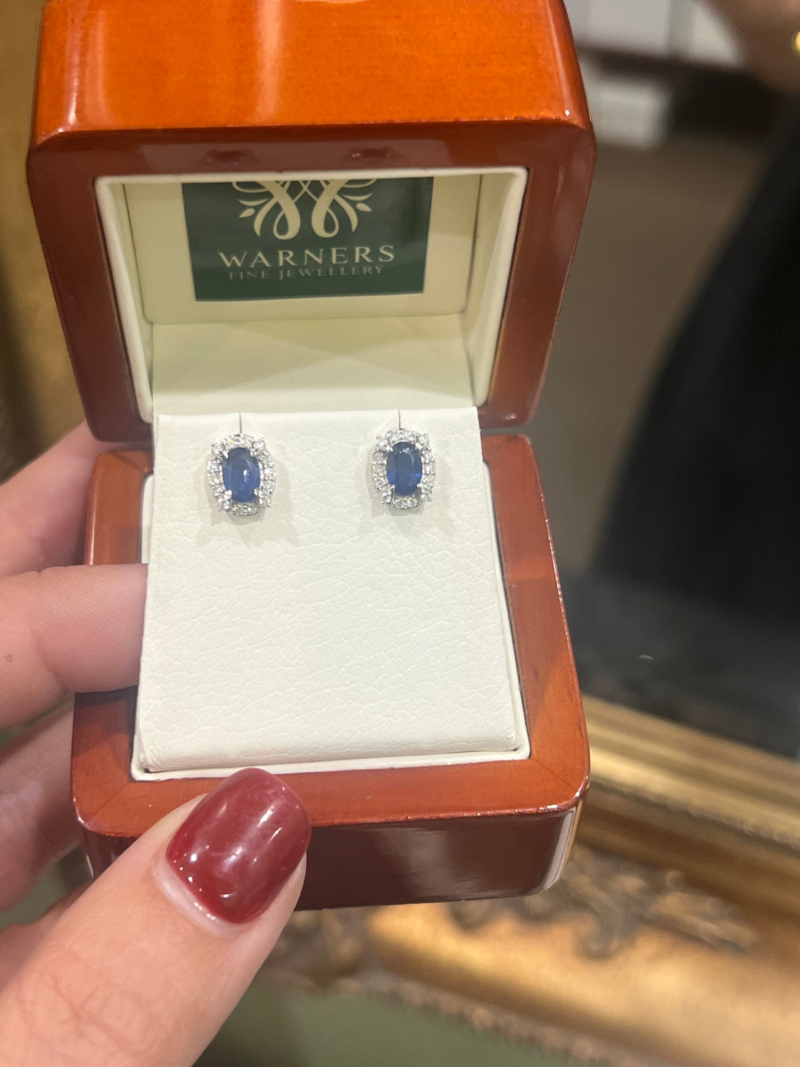 Sapphire Diamond Studs in 18ct White Gold