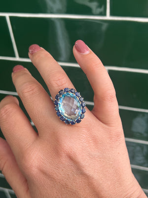 Blue Topaz and Sapphire Cocktail Ring in 9ct Yellow Gold