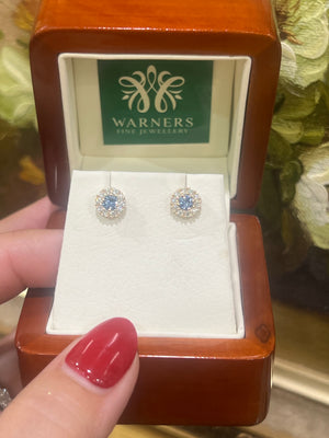 Sapphire and Diamond Studs in 9ct Yellow Gold