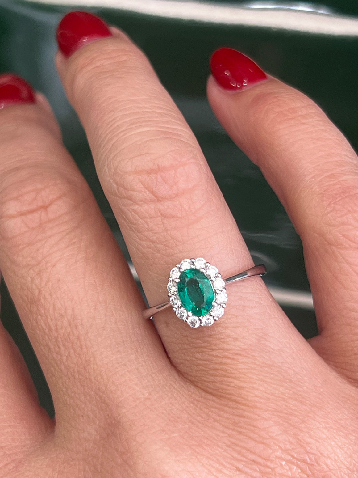 Emerald and Diamond Ring in 18ct White Gold