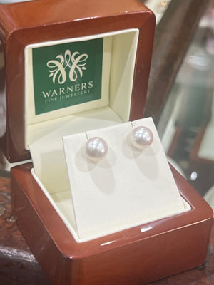 Round Pearl Studs - 9mm - Yellow Gold