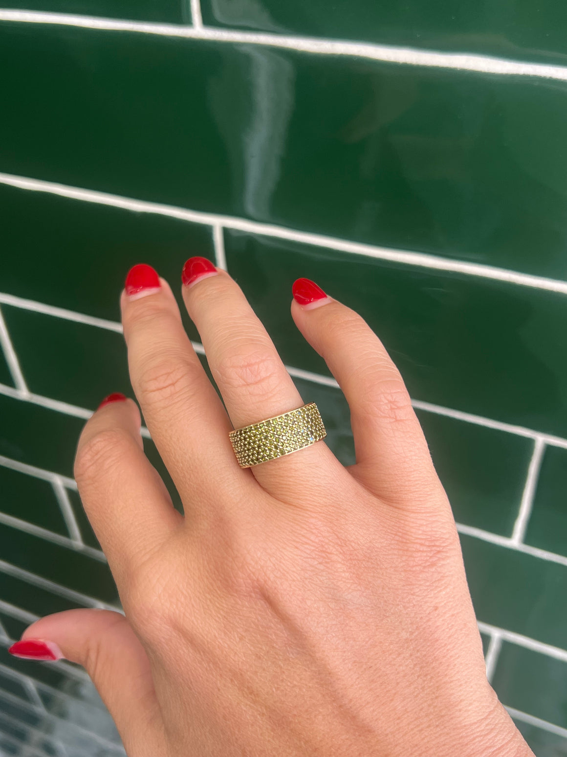 Green Tourmaline Ring in 9ct Yellow Gold