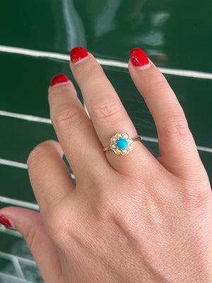 Turquoise and Pearl Ring in 9ct Yellow Gold