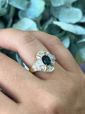 Australian Sapphire and Diamond Ring in 18ct Yellow Gold