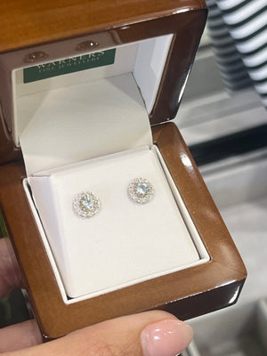 Aquamarine and Diamond Studs in 9ct Yellow and White Gold