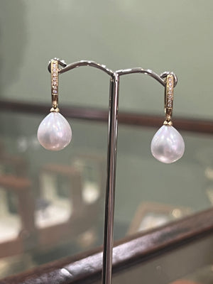 Australian South Sea Pearl and Diamond Earrings in 18ct Yellow Gold