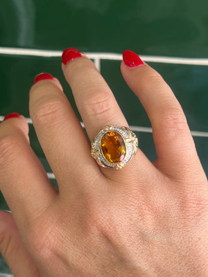 Citrine and Diamond Ring in 9ct Yellow Gold